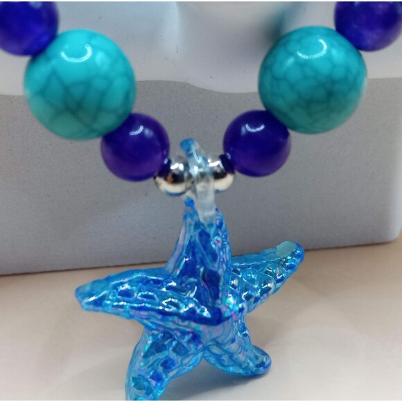 Natural Stone Beads Blue Agate, Howlite Turquoise w Glass Starfish Pendant - Picture 2 of 5